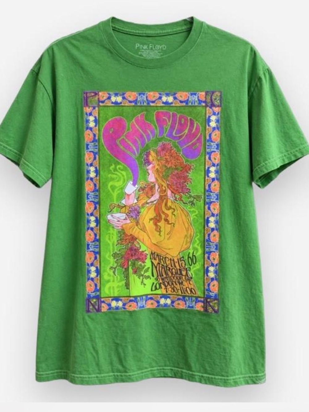 Pink Floyd Green Tee with Vibrant Psychedelic Panel
